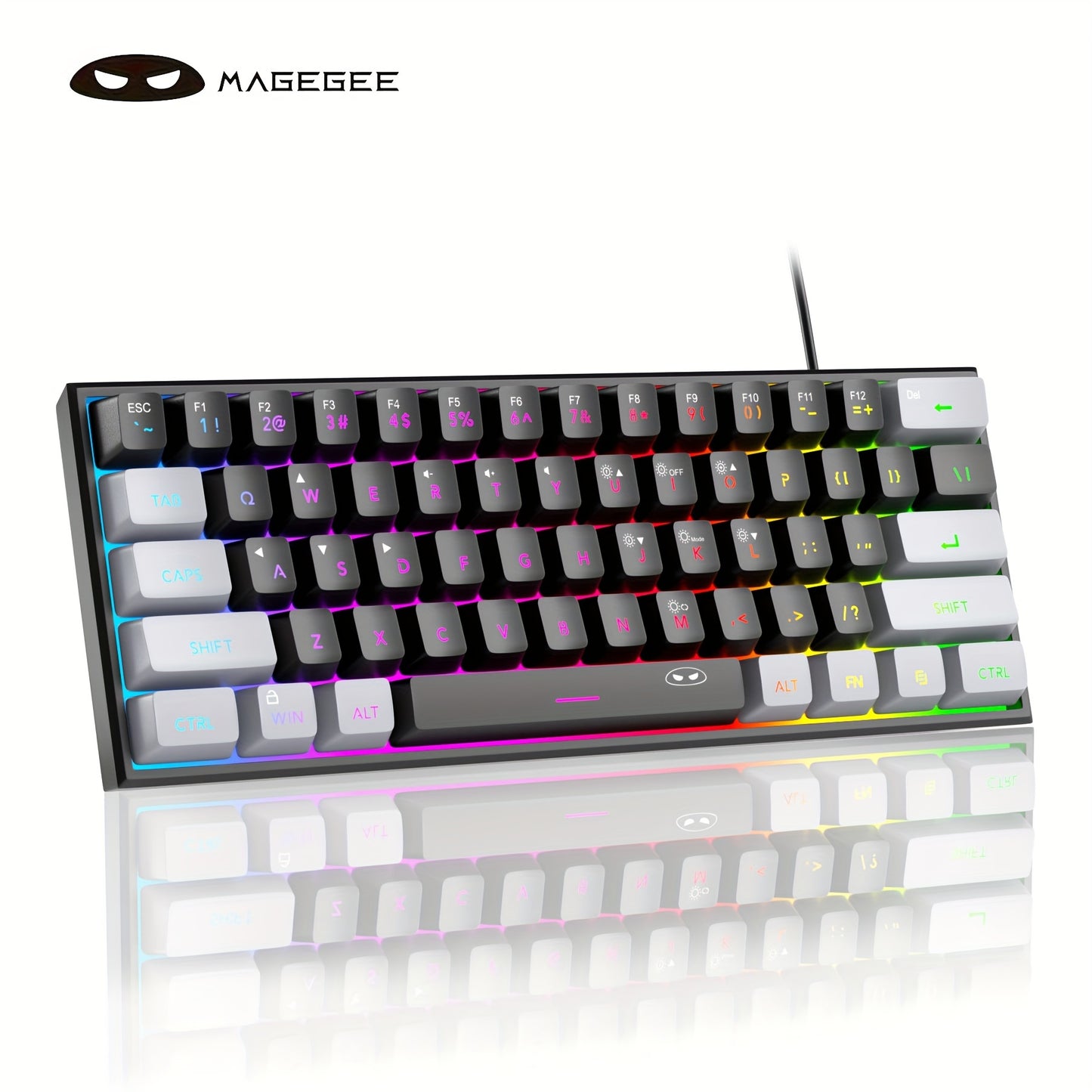 TS91 Mini 60% gaming/office keyboard with wired RGB backlit, compatible with Windows, Mac, and laptops.