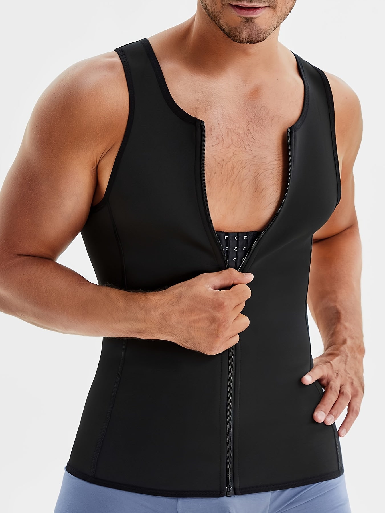 Skinny compression tank top for men, provides back support during sports workouts.