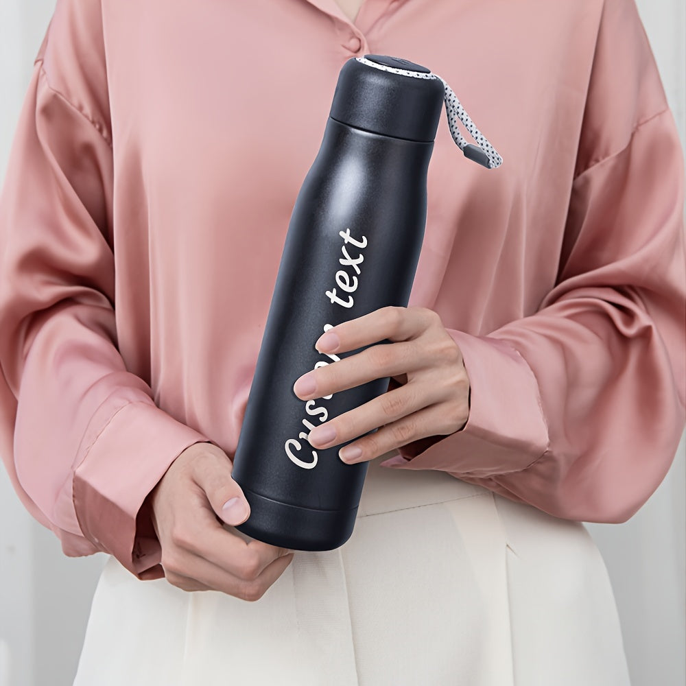 Custom engraved anime-themed stainless steel water bottle, insulated for travel, available in two sizes, perfect for water and gifting.