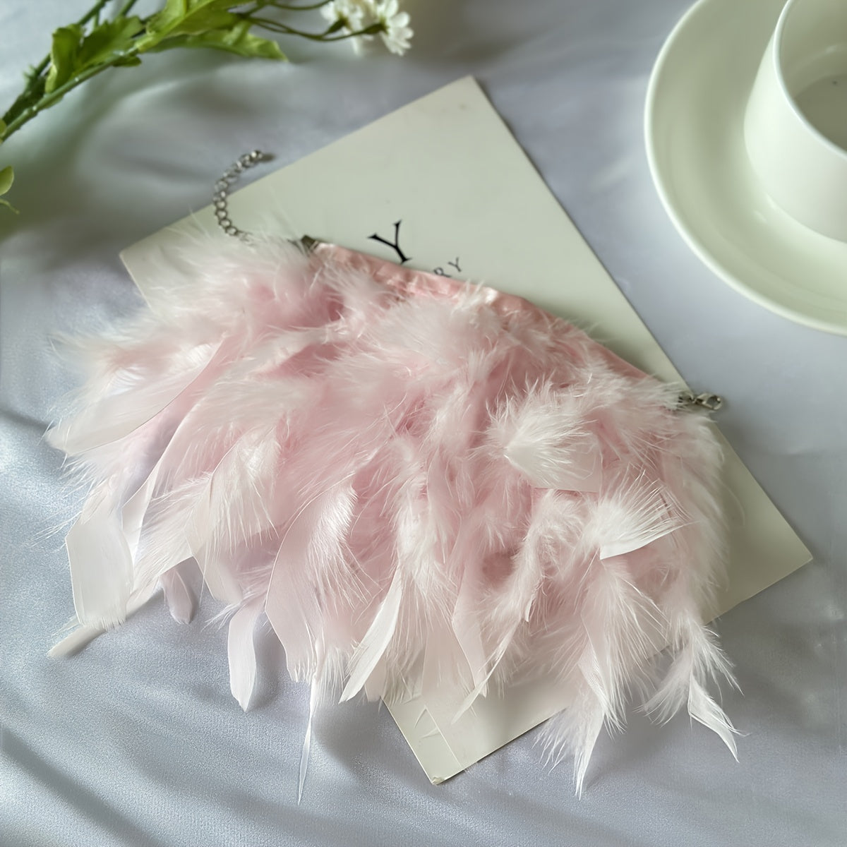 1 piece of White/Pink/Black Feather Glamorous Hand Bracelet for Boho Style Parties and Proms.