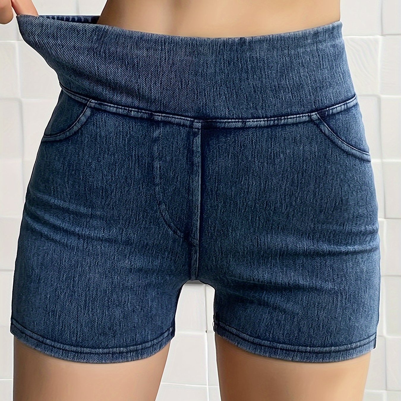 High waisted denim shorts that lift the booty and have a casual, skinny jean style.