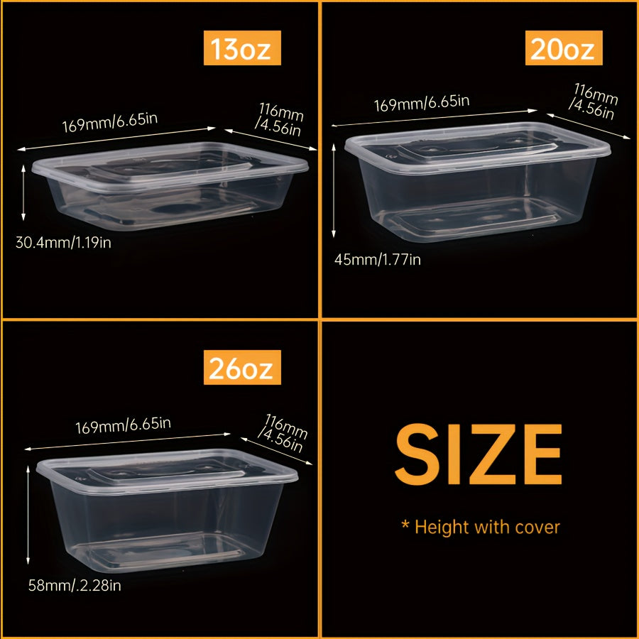 50 BPA-Free Plastic Food Storage Containers with Leakproof Lids - 13/20/26oz, Stackable and Microwave Safe, Perfect for Meal Prep and Takeout. These Durable Rectangular Bento Boxes are Ideal for Kitchen Organization, Making them the Best Christmas and