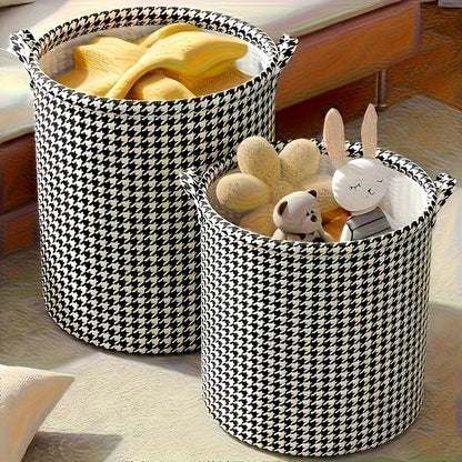 Set of 2 Houndstooth Foldable Laundry Baskets in Different Sizes, Strong Woven Storage Bins for Clothing, Toys, and Bathroom Essentials - No Power Required, Ideal for Home Organization.