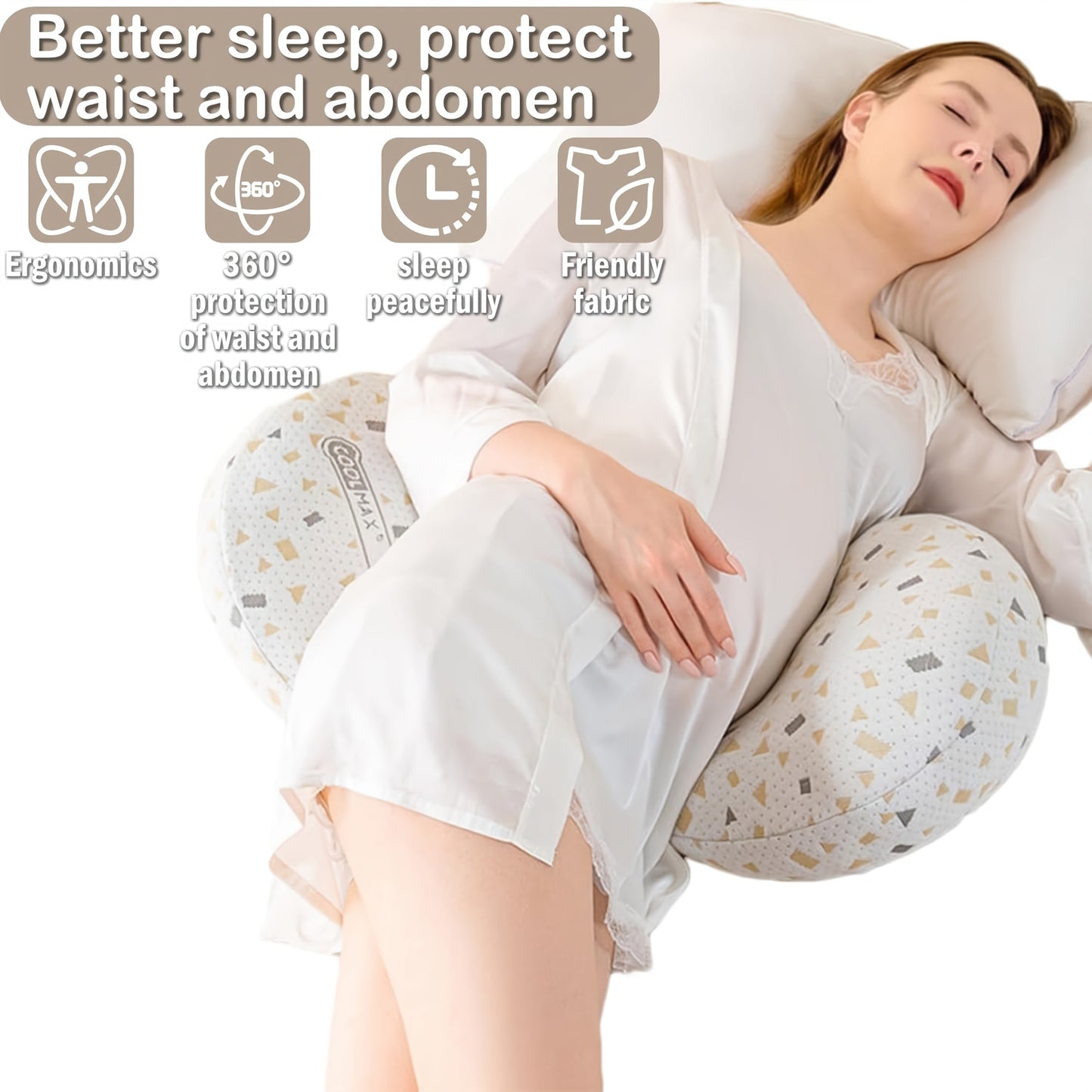 SoftTouch Pregnancy Pillow, featuring a versatile U-Hug design, made from polyester fiber material for ultimate comfort. Provides comfortable support for side sleepers, serving as a maternity cushion for back and belly support.