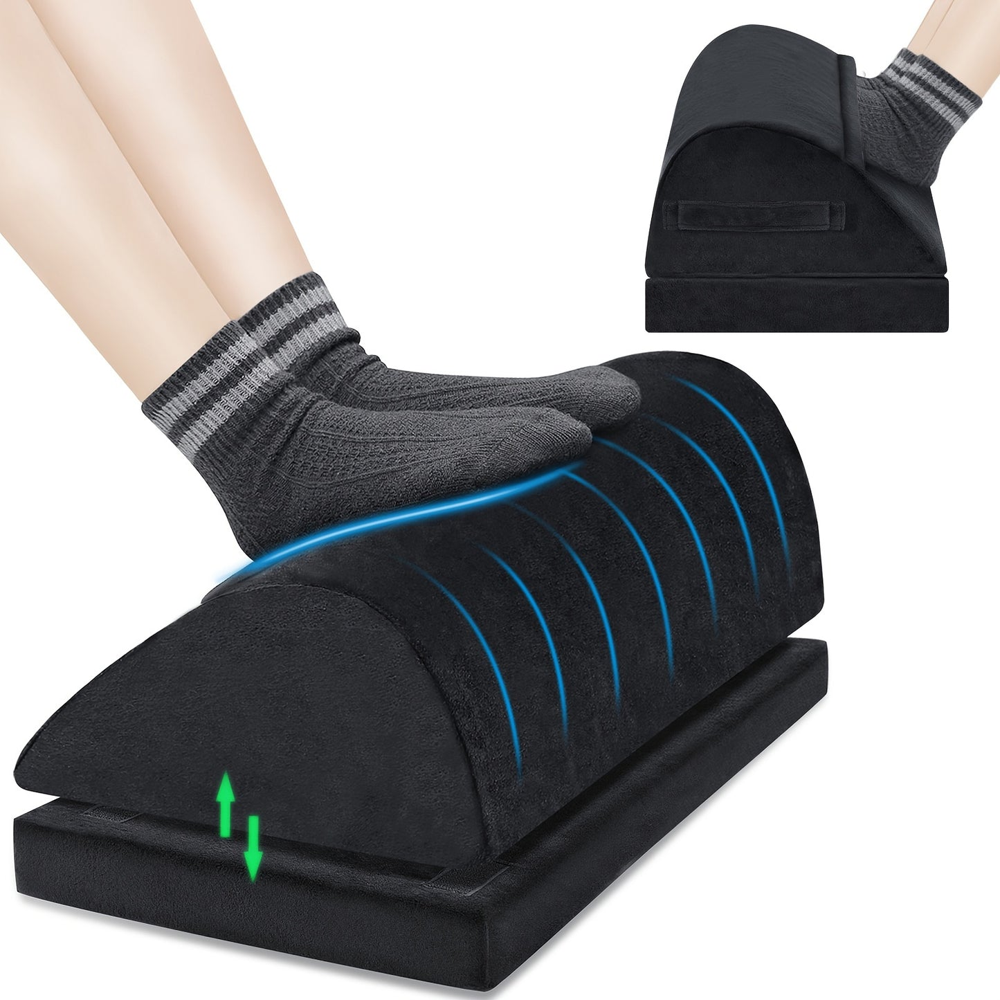 Talstila Ergonomic Foot Rest in Black Felt with Adjustable Height and Plush Pockets - Office Desk Footrest