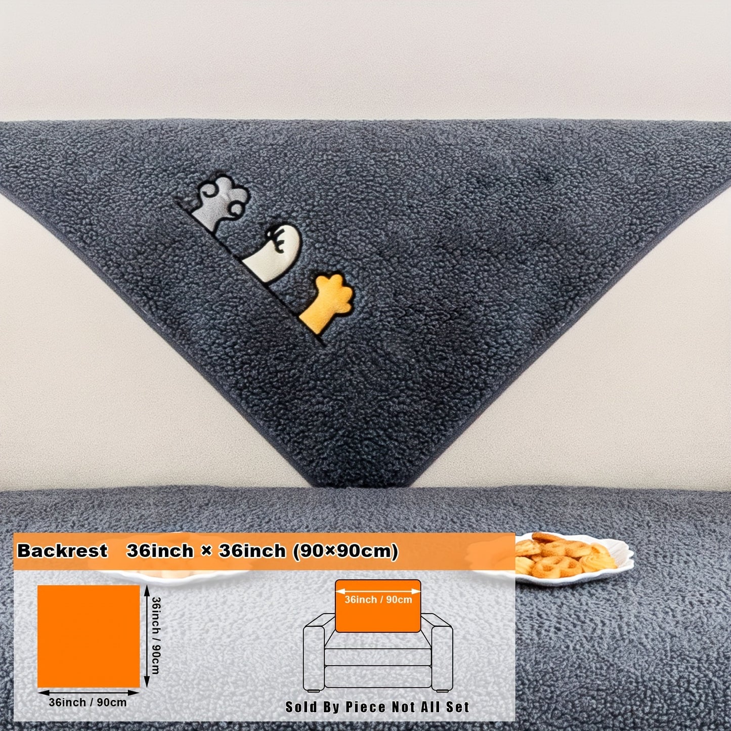 Modern plush sofa cover with paw pattern embroidery, non-slip protection for sofas, machine washable and suitable for various types of furniture.