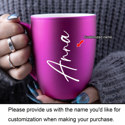 Custom 11oz ceramic coffee mug with personalized name design, ideal for birthday and Valentine's Day gifts for family and friends. Hand wash only.