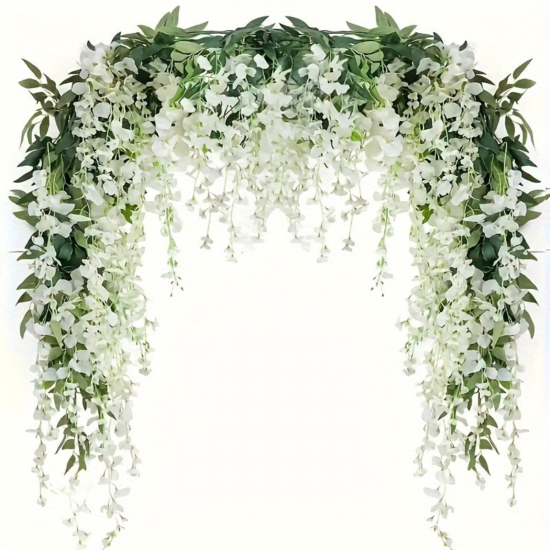 Zaphyron 4pcs Faux Wisteria Garland - 173.74cm Artificial Flower Vines, 12 Branches Each, Ideal for Home, Garden, and Outdoor Wedding Arch Decor.