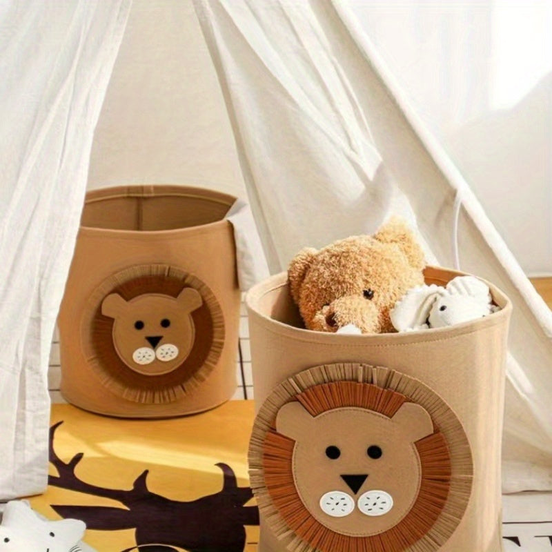 Cartoon animal fabric storage basket, perfect for organizing toys, clothes, and shoes. This multipurpose folding container is great for use in the home, bedroom, dorm, bathroom, or laundry room. Unfinished plush design adds a touch of fun to your storage