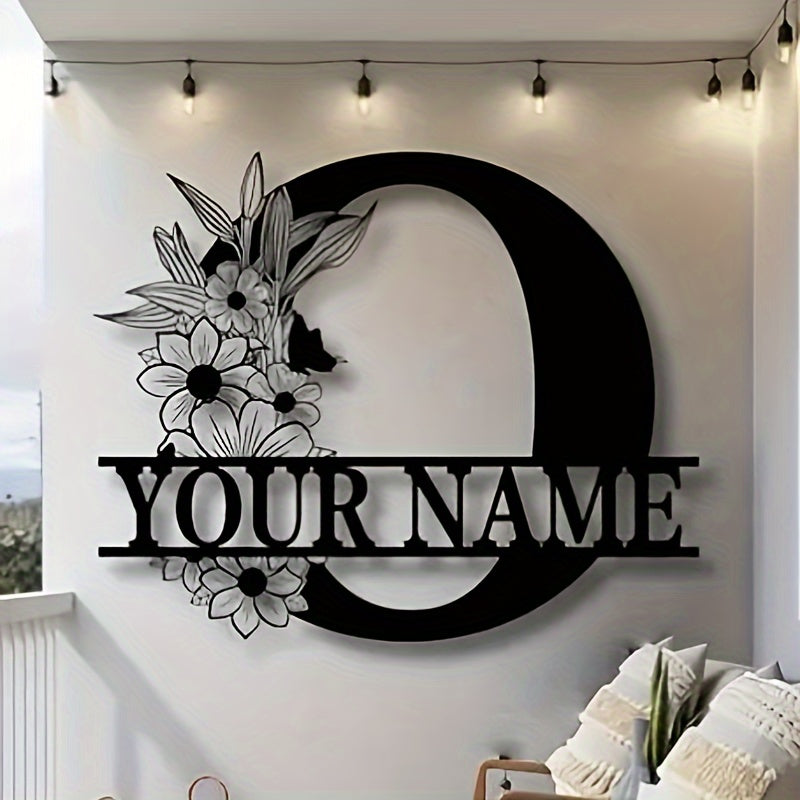 Unique Housewarming Gift - Personalized Home & Front Door Decor - Custom Metal Family Name Sign with Floral Design