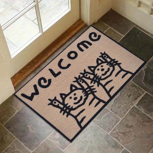 Cat Pattern Non-Slip Door Mat, Size 45.72x76.2 cm, Made of Polyester Fiber, Suitable for Indoor and Outdoor Use in Home, Kitchen, Bathroom, or on Balcony Floors as a Welcome Mat