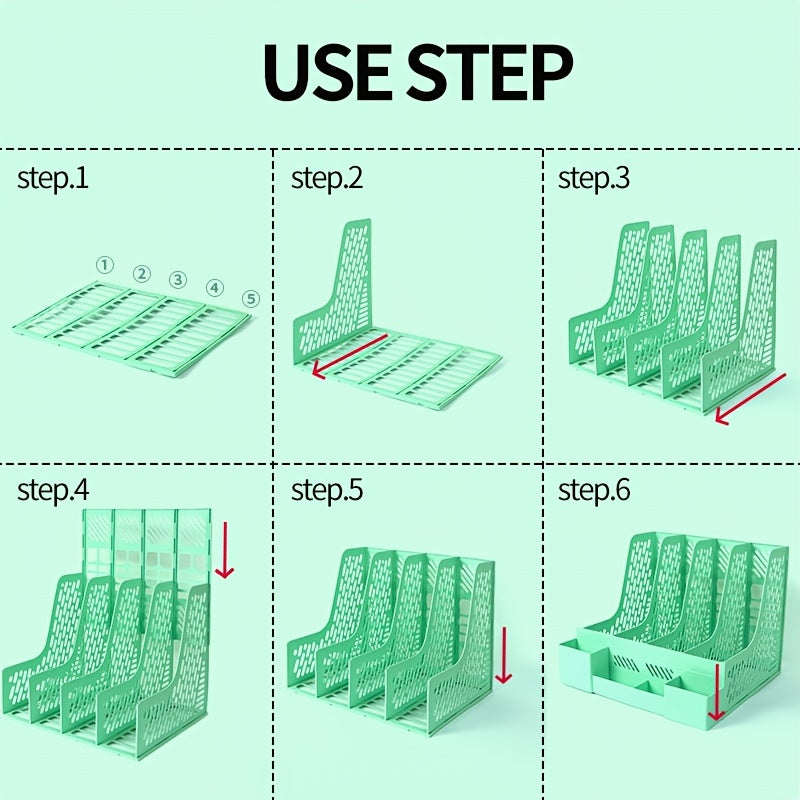 Desktop organizer with 4 compartments made of PP material, detachable for space-saving storage of office supplies and documents.