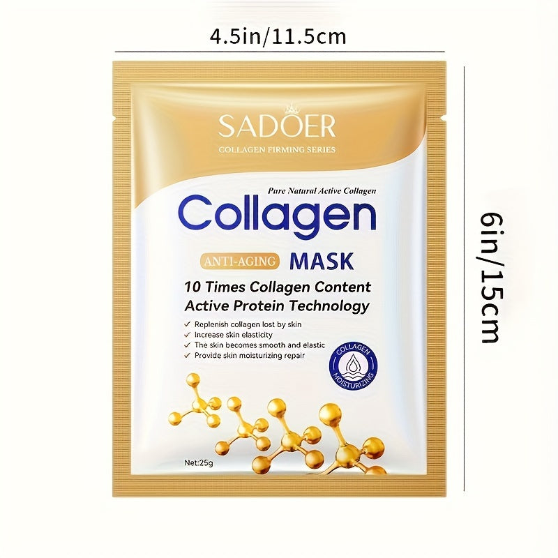 10-pack of SADDOER collagen facial masks suitable for all skin types, providing anti-aging, moisturizing, and firming benefits.