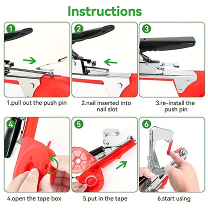 1 Set Plant Tying Machine Tool for Grapes, Raspberries, Tomatoes, and Vine Vegetables with Tapes, Staples, and Replacement Blades.