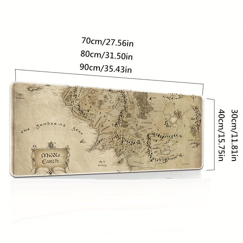 Durable rubber gaming mouse pad with non-slip Middle Earth Map design for gamers, office, and home use.