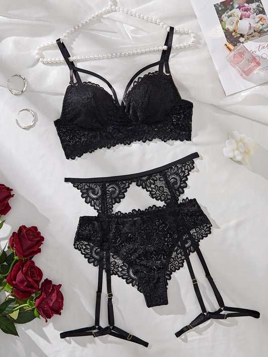 Lace lingerie set with chic design for women's seductive style.