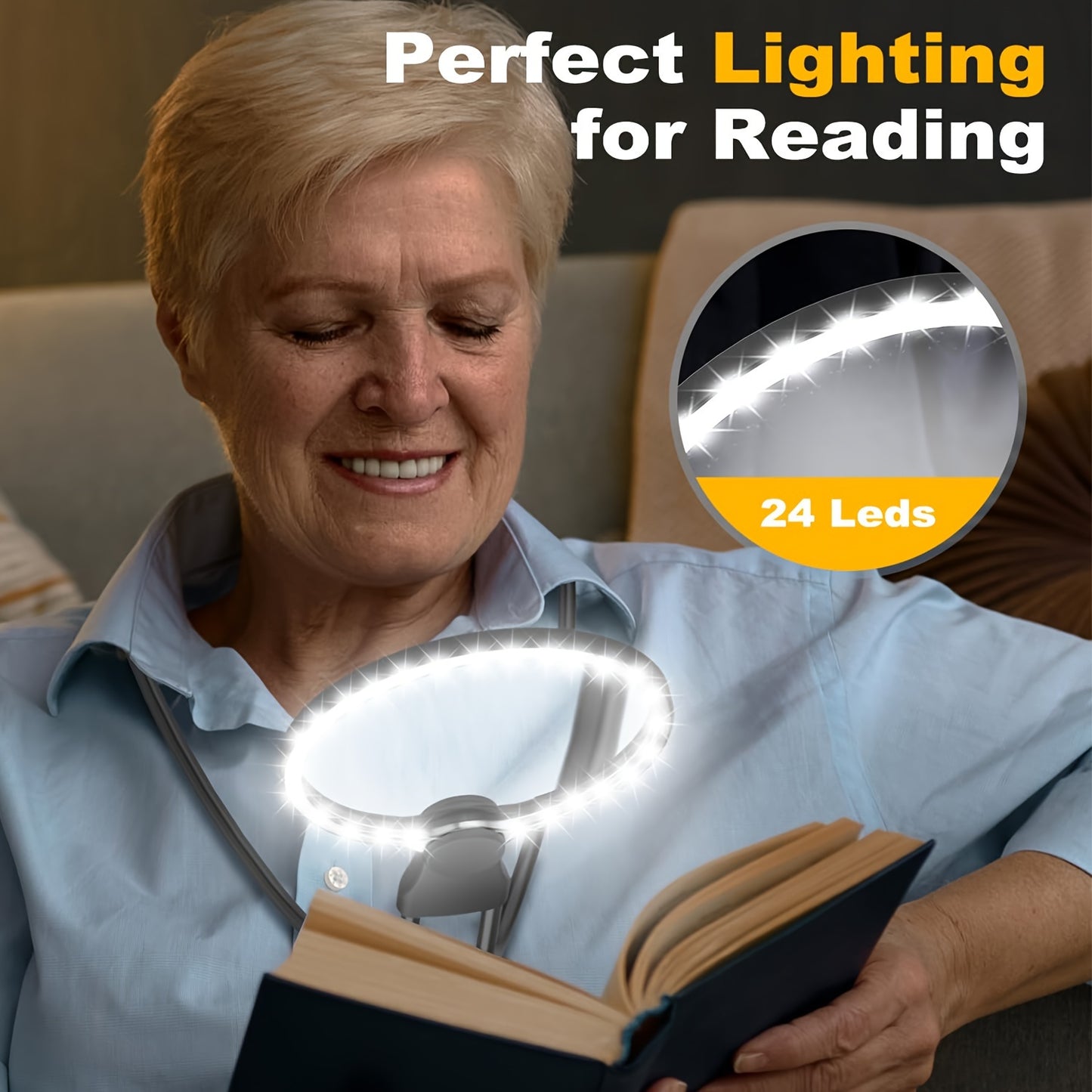 1pc Hands-Free Lighted Magnifier with Neck-Wearable Large Lens and LED Illumination, ideal for reading, sewing, and cross-stitching, featuring Type-C magnetic design.