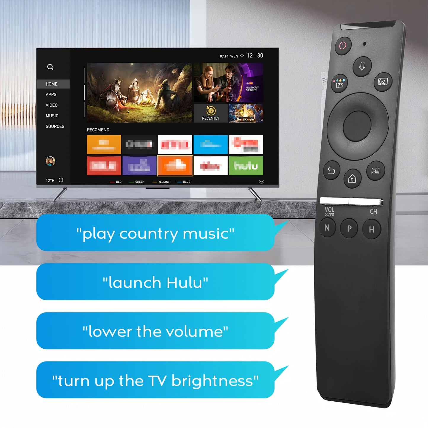 Voice remote control with ergonomic design, smart curved frame, QLED LED LCD, and easy pairing for all TVs, compatible with 8K/4K.