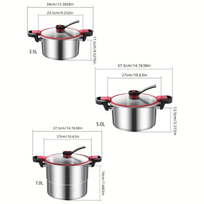 Durable Stainless Steel Soup Pot ideal for Food Processing, featuring a Double Bottom, Glass Lid, and versatile for use as a Stew or Pasta Pot in the Household Kitchen