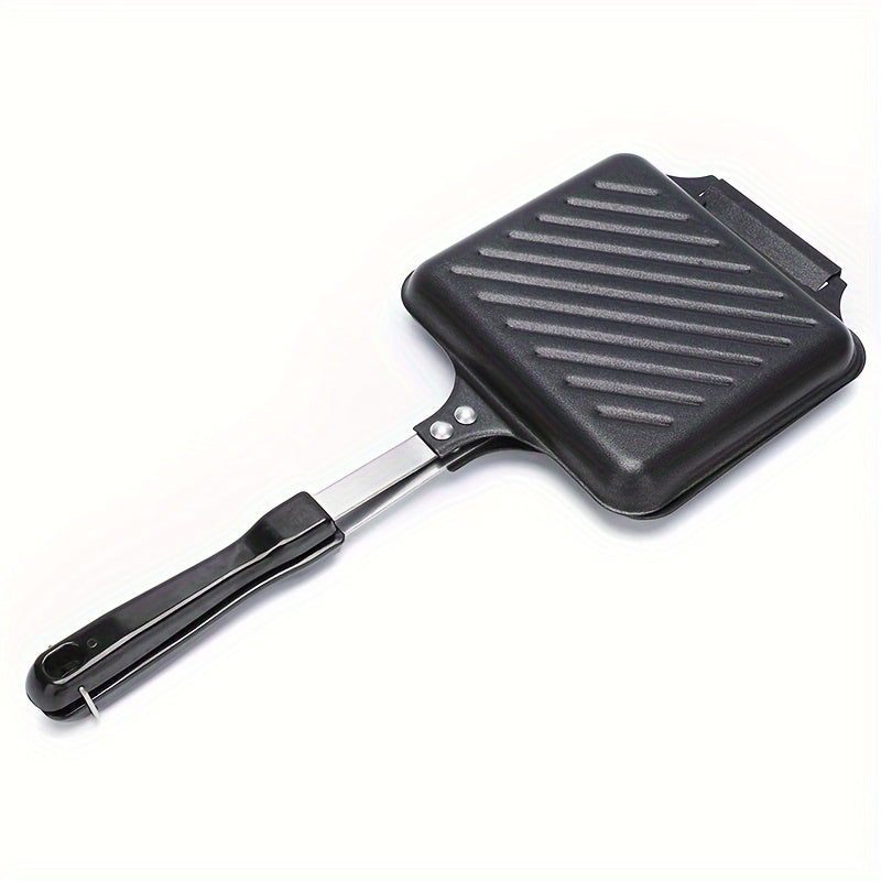 Non-stick, Detachable Double-Sided Cast Iron Grill Pan - Induction Compatible Sandwich Maker for Stovetop. Easy to Clean and Use Without Electricity.