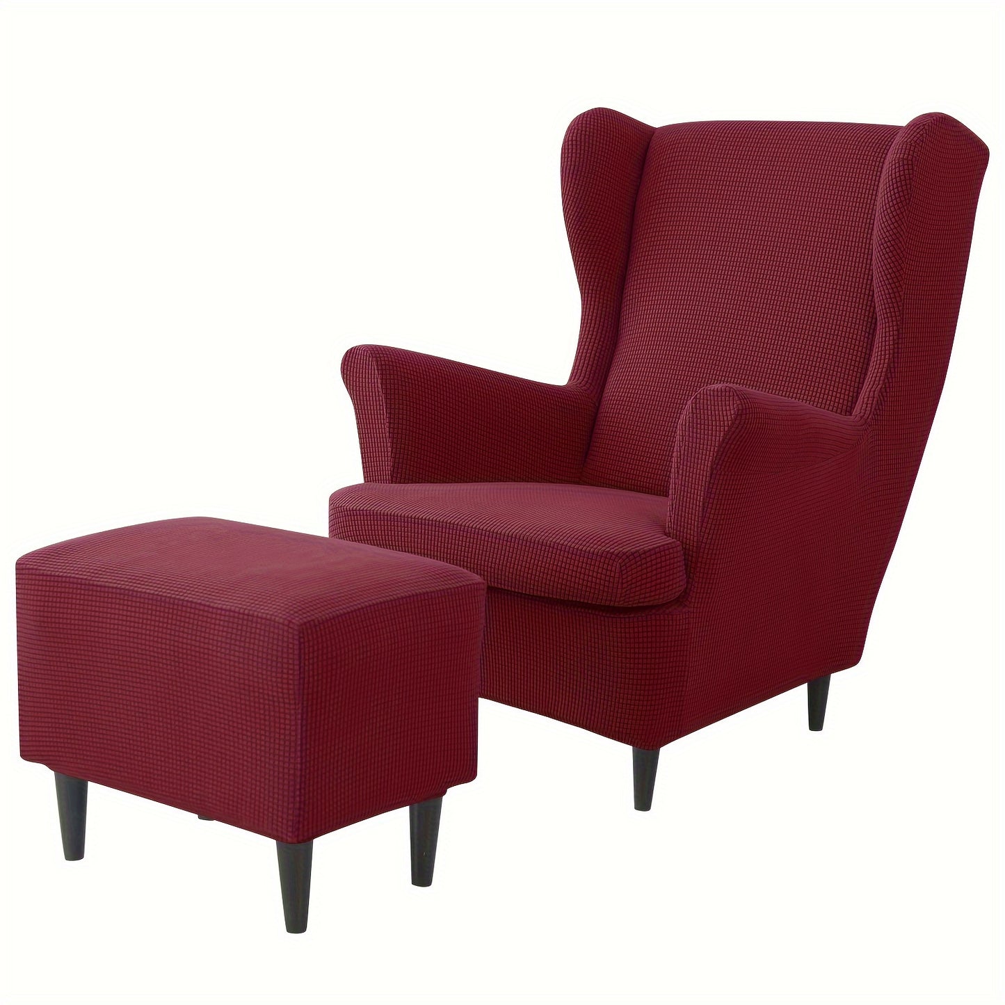 Contemporary 3-piece armchair and ottoman slipcover set made of polyester and spandex with elastic band, machine washable and non-slip grip design for single-seat sofa.