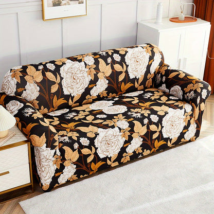 Modern printed sofa slipcover with elastic closure, made of 95% polyester and 5% spandex. Machine washable with active printing and stitched craftsmanship. Fits armchairs to sectional sofas, weighing 100-120gsm fabric.