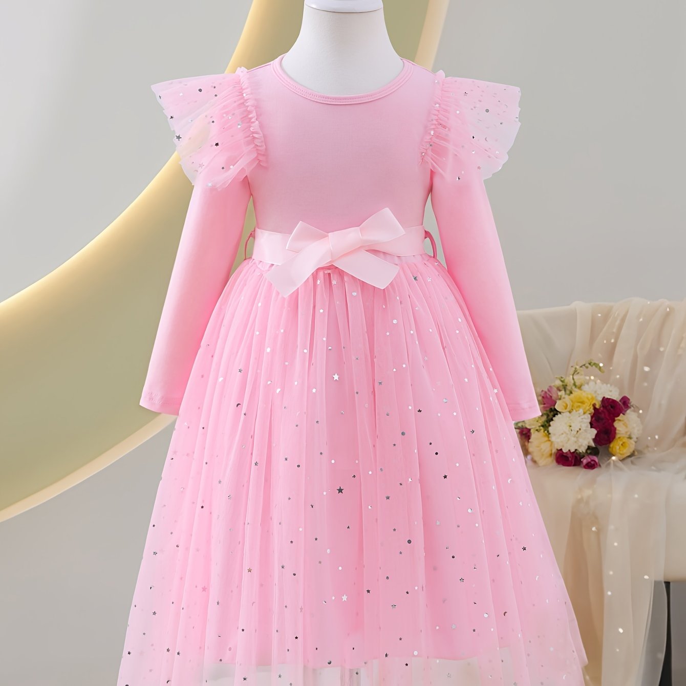 Coviviky Elegant Tulle Hem Uzun Yengli A-line Qizlar Kiyimi, Bahor va Kuz Partiyalari uchun Mukammal, Tasodifiy Sovg'a, Tashqi Kiymish