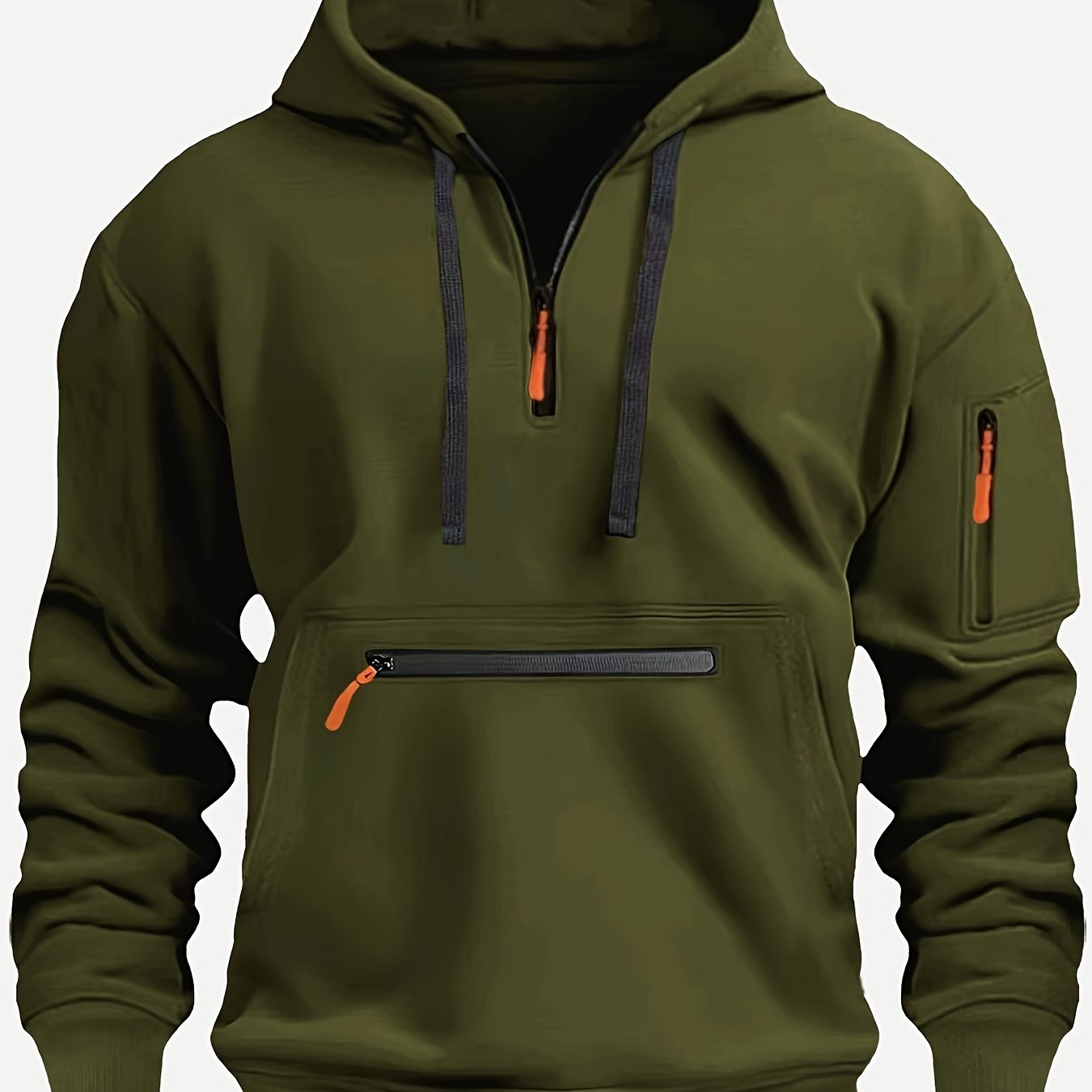 Men's Solid Color Half-Zip Casual Hoodie with Kangaroo Pocket for Fall/Winter Wear