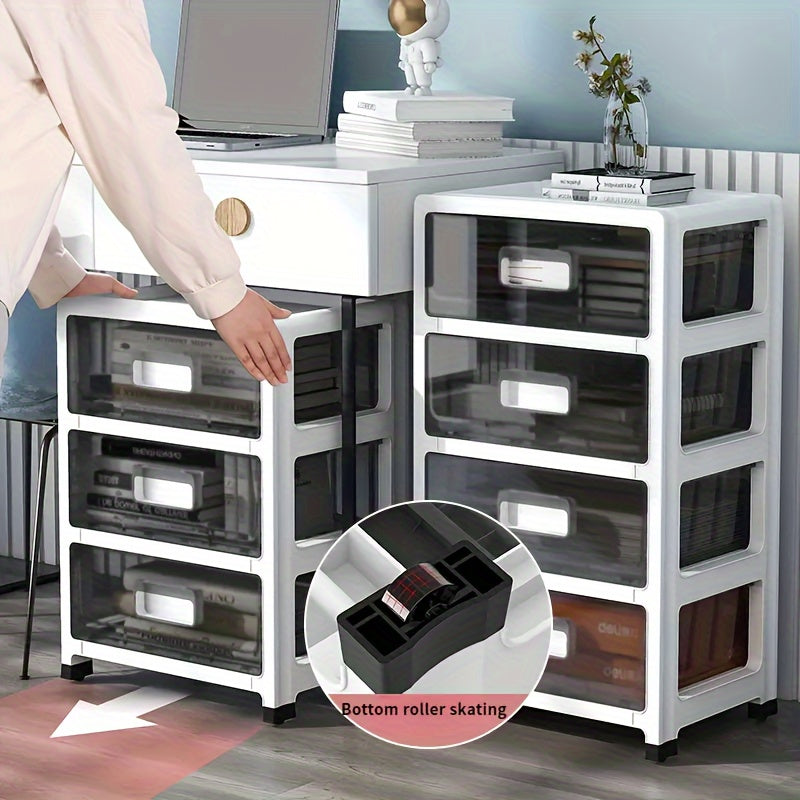 Assembly Required Transparent Plastic Storage Cabinet with Casters for Office File and Supplies Organization Under-Desk.