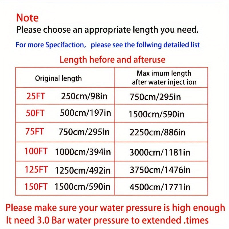 Durable expandable garden hose with nozzle, flexible rubber material, 3-layer TPE core, 3/4" universal connectors, commercial grade, multi-purpose watering tool, available in 25-100 ft