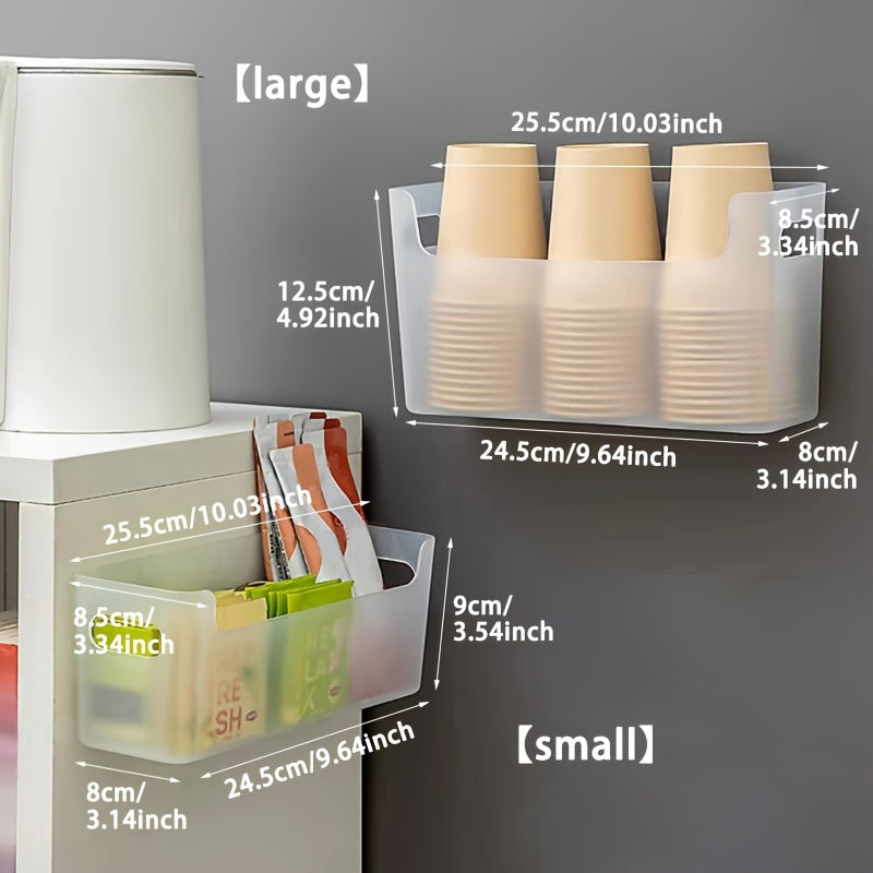 Get your hands on the 1-piece Kitchen Storage Box that can neatly store disposable paper cups, plastic wrap, seasonings, and more. This box comes equipped with 3 sheets of sturdy double-sided film and can be mounted on the wall without the need for