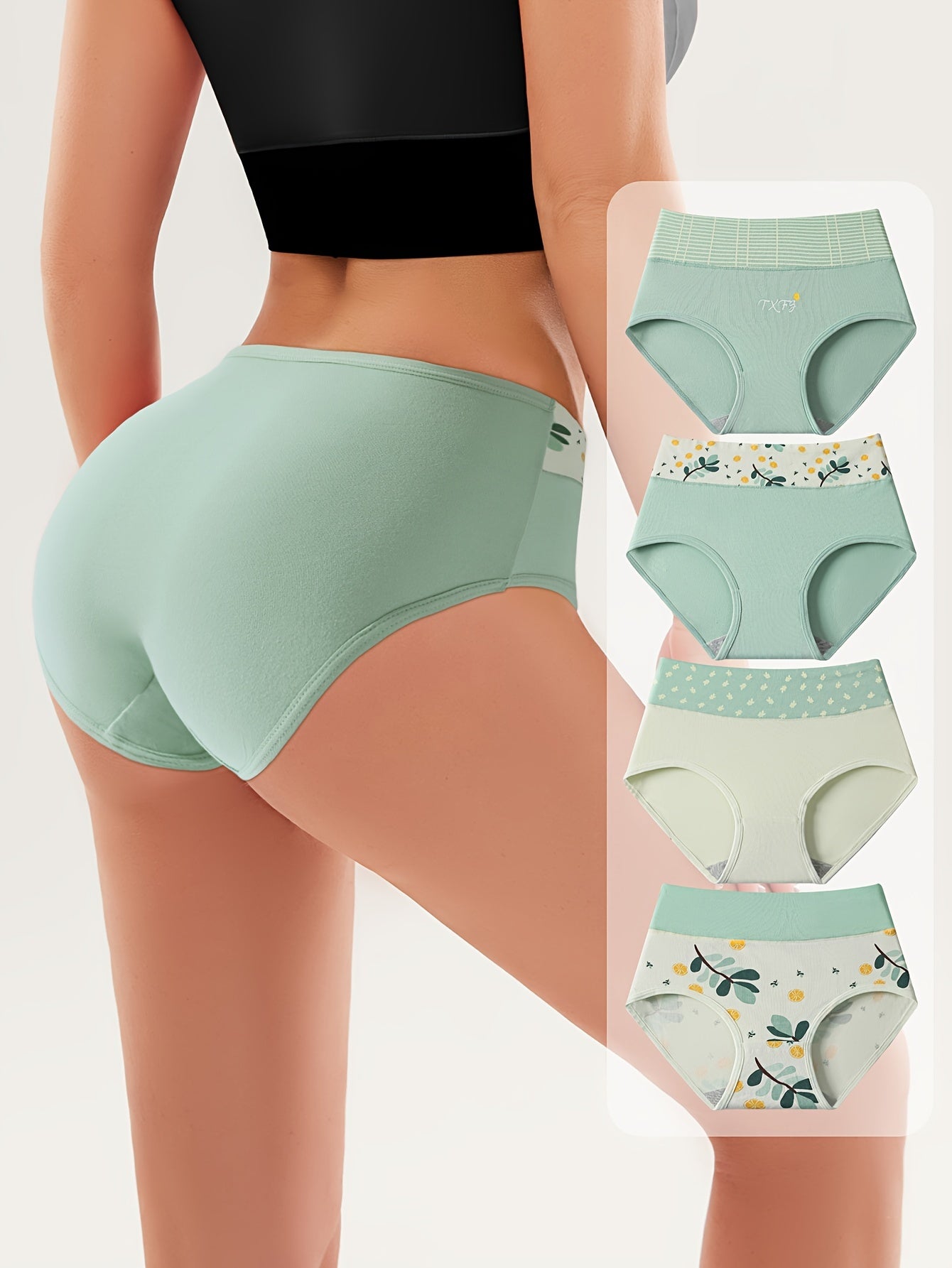 4 Colorblock Cute Print Briefs with High Waist for Women's Lingerie. Simple, Comfy, and Stylish.