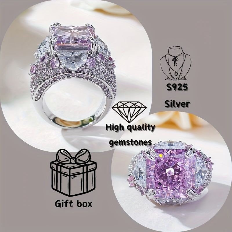 This stunning statement ring for women is made of pure S925 silver and features a 12x12 high carbon pink and white design. It is perfect for daily wear and parties, making it an ideal accessory for Valentine's Day.