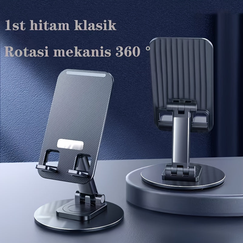 Aluminum multi-device stand with clip holder for phones, tablets, and game consoles - ergonomic, foldable, and adjustable, 360° rotatable table holder, not waterproof.