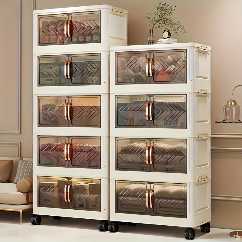 Elegant Rectangular Transparent Plastic Wardrobe Organizer with Wheels for Multi-Functional Storage - Ideal for Home, Kitchen, Clothes, Blankets - Large Foldable Cabinet with Non-Waterproof Design