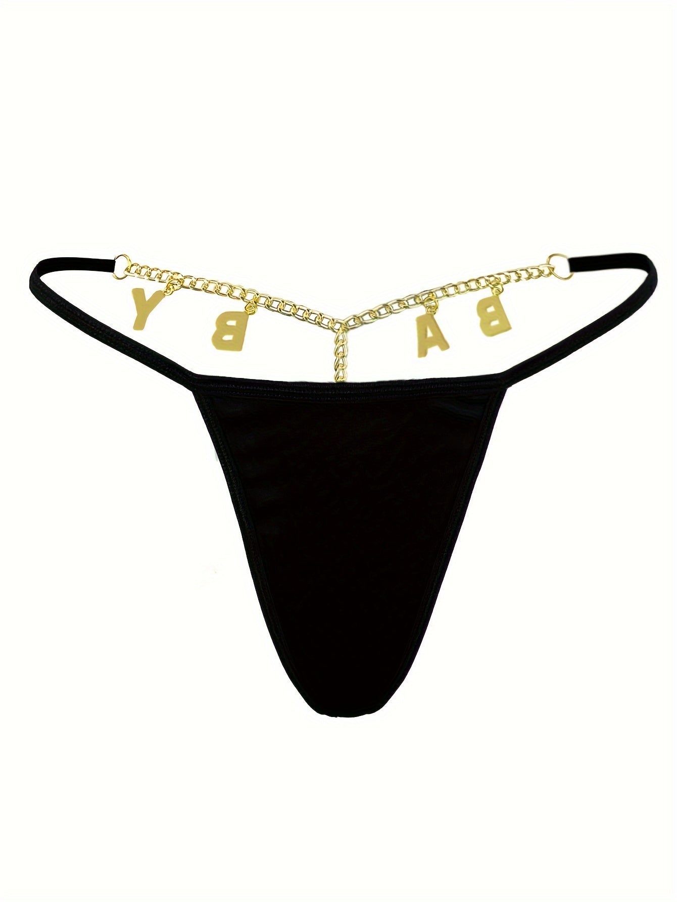 Rhinestone Letter Decorated Golden Chain Thong for Women