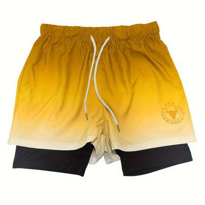 Men's 2-in-1 double layer ombre shorts for summer gym training.