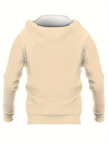 Men's casual beige hoodie set featuring stylish sports premium letter design, printed in 3D.