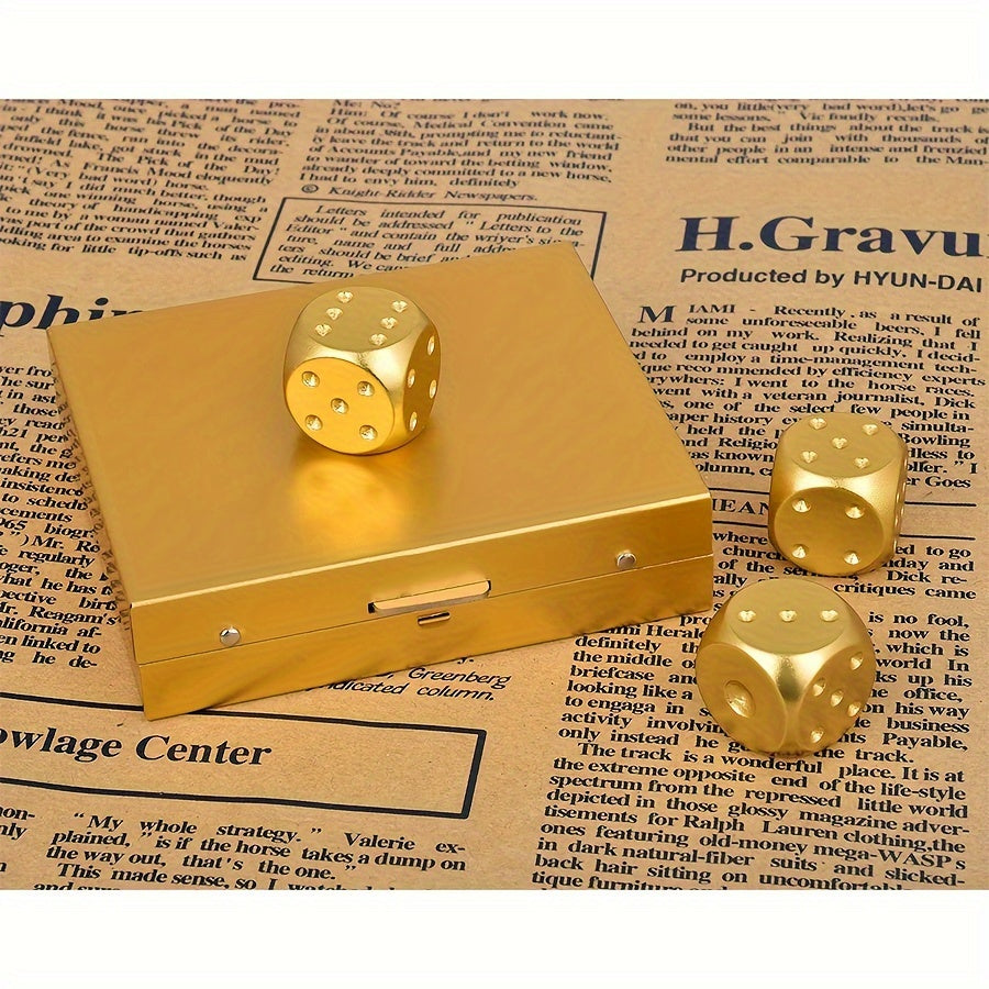 Premium set of 5 golden aluminum alloy dice with storage box - Ideal for party games, easy to read and accurate. Great for party games.