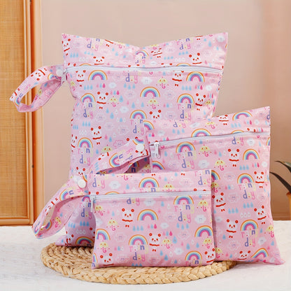 Set of 3 Polyester Wet Dry Bags for Teenagers and Adults - Featuring Rainbow and Moon Designs, Waterproof Bag Set for Various Uses Such as Cosmetics, Diapers, and Travel Storage