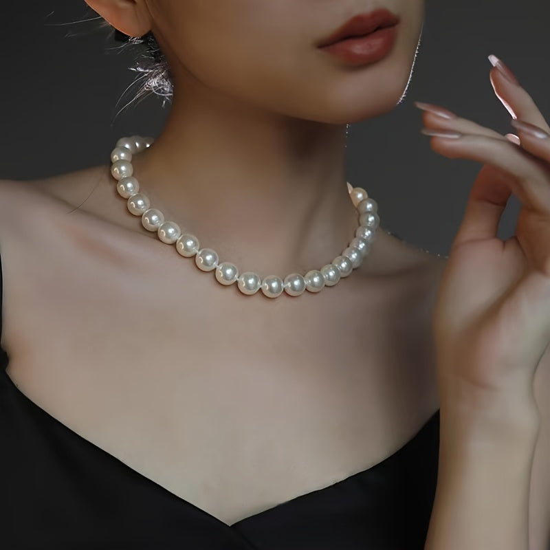 Exquisite French-inspired 12mm Freshwater Pearl Necklace in Vintage Style - Ideal for Daily Wear or Special Events. Makes a Sensual and Stylish Valentine's Day Gift, Comes with a Surprise Jewelry Box