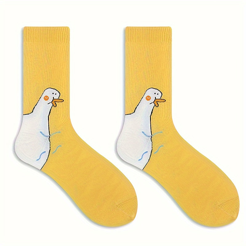 Women's knee-high socks, featuring a funny goose design, comfy and trendy.