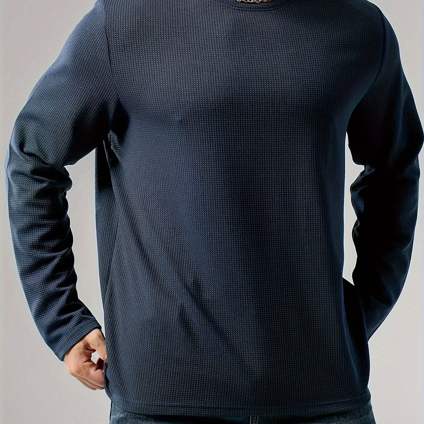 Men's Plus Size Thermal Knit Pullover - Loose Fit Round Neck