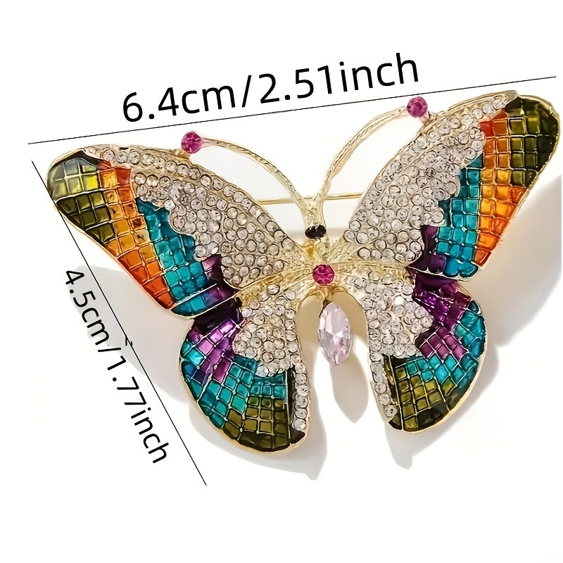 Two Elegant Alloy Butterfly Brooch Pins adorned with Sparkling Rhinestones - Timeless Luxury Fashion Accessories for Women