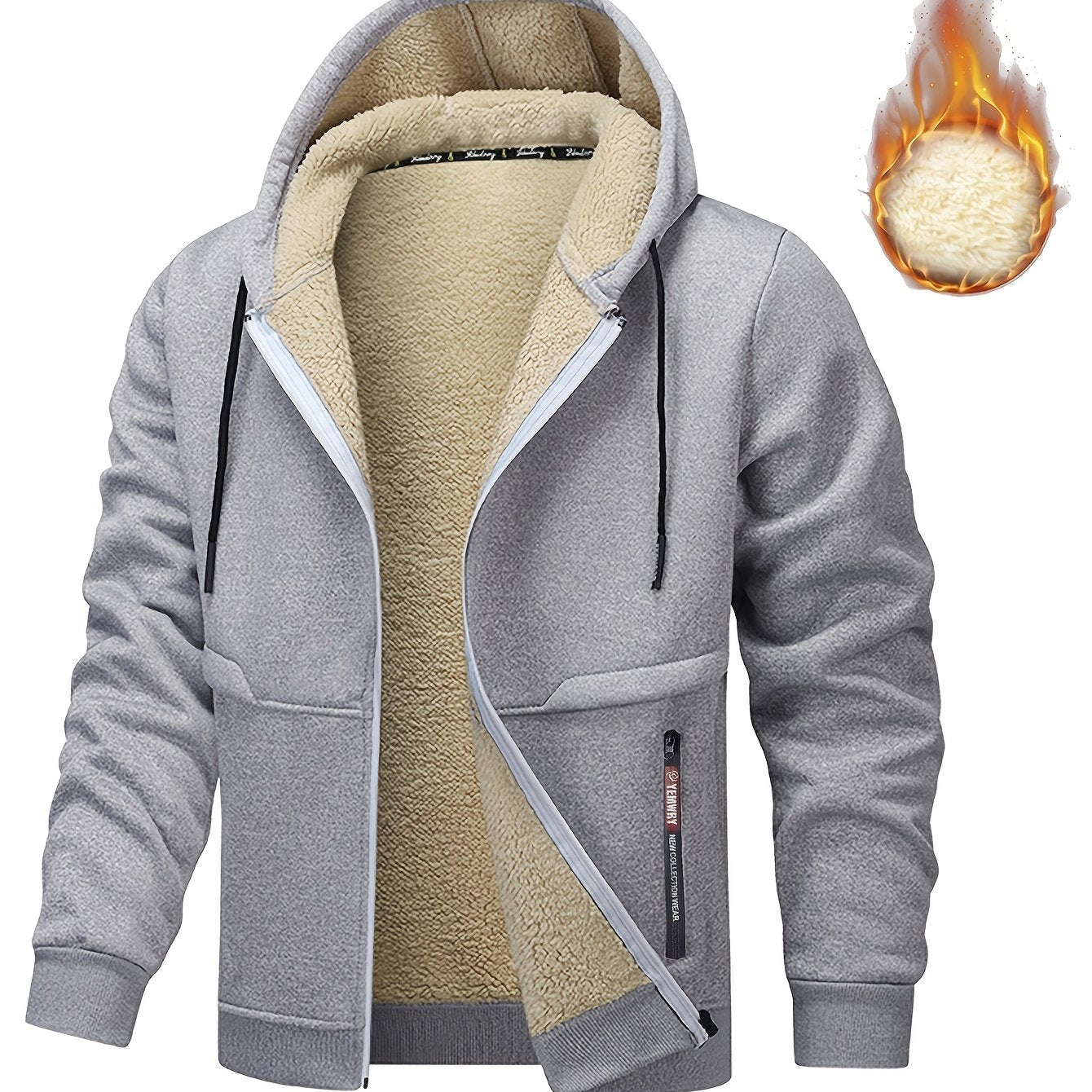 Men's casual padded jacket with hood and zip-up coat for winter wear, PLUS SIZE.