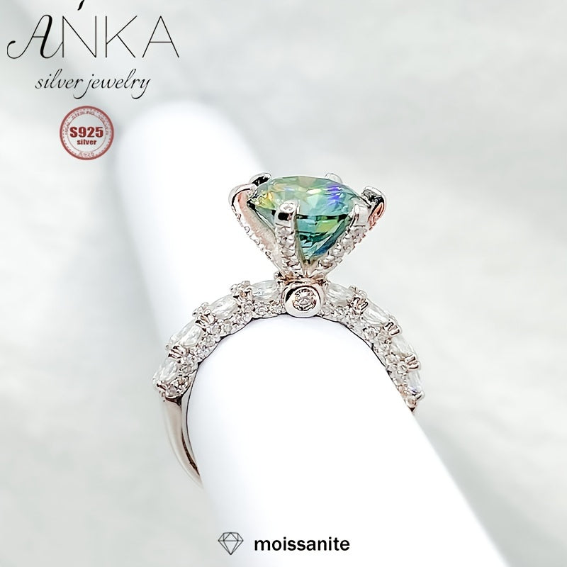 3CT Green Moissanite Engagement Ring - S925 Sterling Silver with Zirconia Accents, Elegant Design, Ideal for Weddings & Gifts, Full Diamond Setting, Weight.