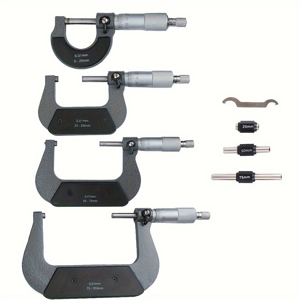 Outdoor spiral micrometer measuring tools with accuracy of 0.01mm in various ranges.