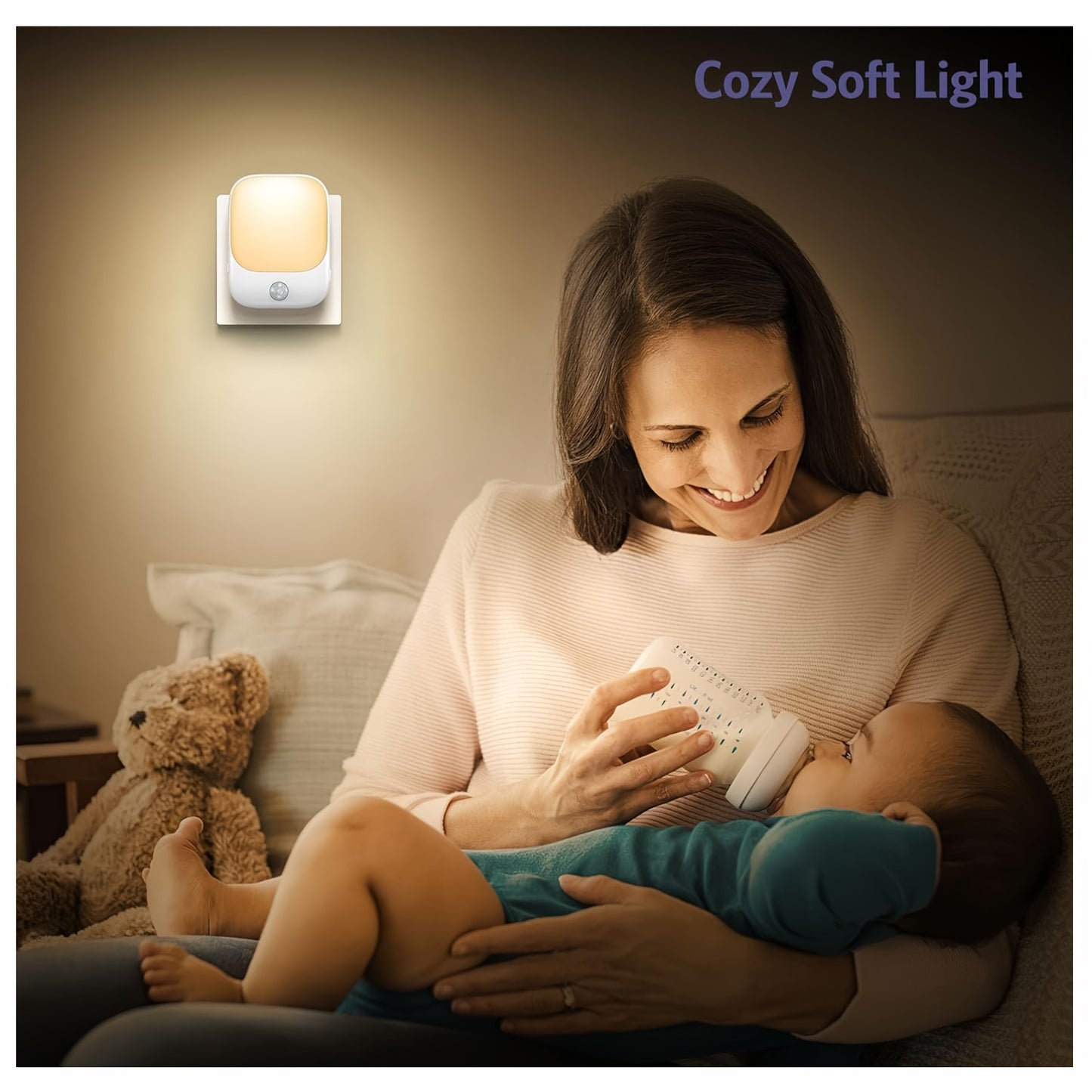 Motion sensor night light with 3 modes, 5 brightness levels, wall-mounted, ideal for kids' room, bedroom, stairway.