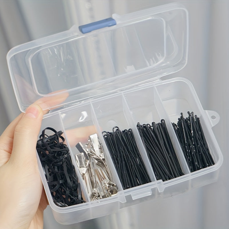 Small five-compartment storage box with buckle closure for beauty tools, hair accessories, and office desk organization. Can be used for cosmetics, hairpins, and headwear.