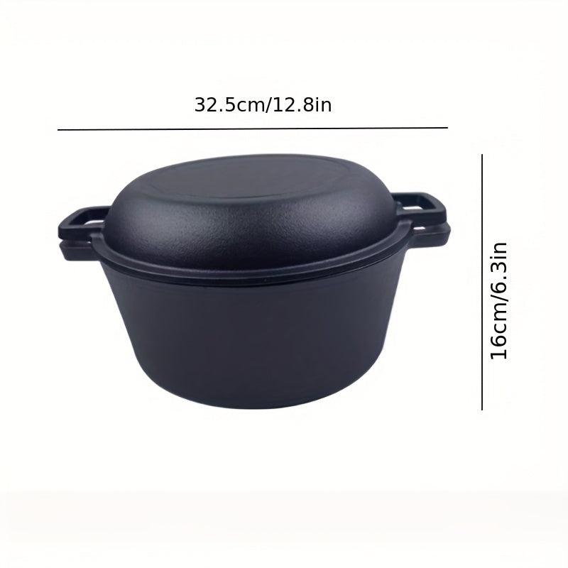 Round 26cm Cast Iron Dutch Oven Pot with Dual Handles - Thick, Uncoated for Frying and Stewing on Induction Cooktops